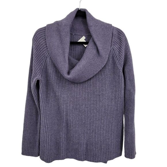 Chico's Cowl Neck Sweater Size 1 M Purple Periwinkle Long Sleeve Chunky Knit - Picture 1 of 12